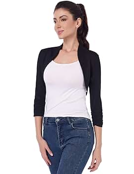 AmélieBoutik Women 3/4 Sleeve Lace Back Bolero Cropped